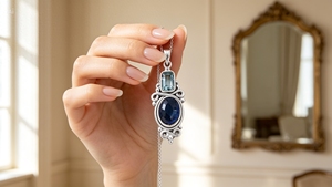 Art Palace - Colgante de Plata 925 con Zafiro y Topacio Azul Corte Esmeralda, Diseño Clásico Solitario, Unisex, para Uso Diario - Product Image 1