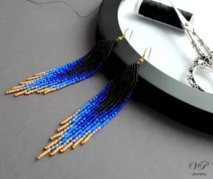 Mayorista líder de pendientes de cuentas violetas y doradas, pendientes de cuentas de semillas, pendientes multicolor, pendientes colgantes con bordados de cuentas - Product Image 6