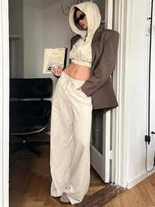 Women's Casual Solid Color <b>Knitted</b> Hoodie Pants <b>Set</b> Loose Fit Full Length Breathable Cotton Sportswear Outfit Women's <b>Sets</b> - Product Image 2