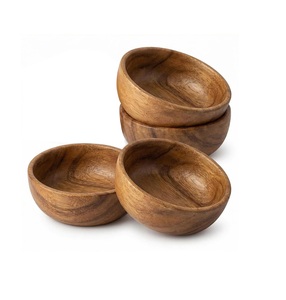 Ensemble de 4 bols en bois naturel, faits à la main, sculptés en acacia, plats de service empilables, bols minimalistes en bois - Product Image 1