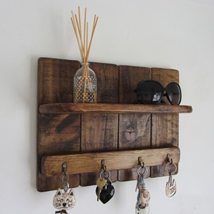 Reclaimed Wood Wall Shelf with Hooks - Rustic <b>Storage</b> | Wholesale - Product Image 3
