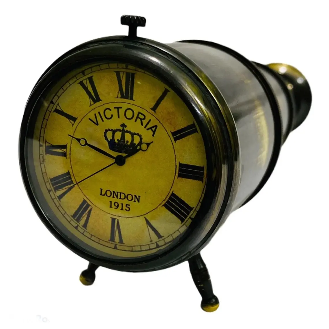 Antique Vintage Maritime Brass Desk Clock Victoria London 1915 Table Clock