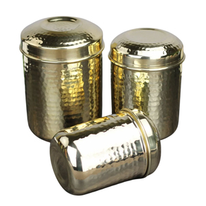 Handcrafted 100% Pure Hammered Brass Jar With Lid For Tea Sugar And Spice Premium Pital <b>Kitchen</b> <b>Storage</b> <b>Container</b> Box Combo Set - Product Image 5