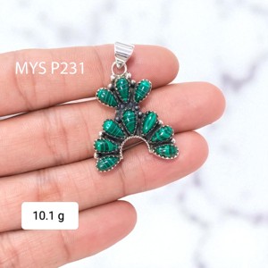 จี้เงินแท้ 925 สไตล์วินเทจขายส่ง พร้อมจี้หินมาลาไคต์ธรรมชาติสำหรับทำเครื่องประดับ - Product Image 2