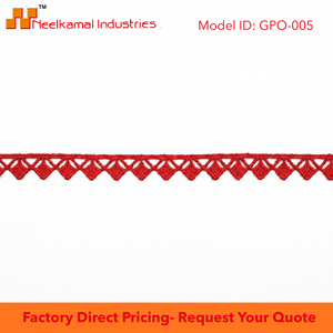 Ribete de encaje GPO de guipur rojo de lujo ecológico al por mayor, rollo de 20 metros para bordes de Kurti, adorno de cuello y manualidades de costura - Product Image 5