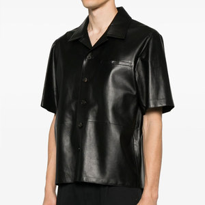 Chemise décontractée de luxe en cuir pour homme, en véritable peau d'agneau, boutonnage soigné, finition premium, marque privée, approvisionnement en gros - Product Image 3