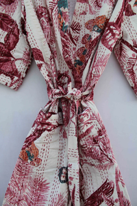 Bata Kimono con Estampado de Dibujos Animados para Mujer, Suave y Transpirable, 100% Algodón, Camisón de Verano Hecho a Mano, Cuello en V, Cintura Elástica, Largo Completo - Product Image 3