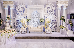 Boston Bollywood Style Wedding Stages Set Latest <b>Flower</b> Shaped Backdrop with LED <b>Lights</b> for Reception for Events USA - Product Image 2