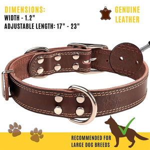Genuine Cowhide Leather Dog <b>Collar</b> & Braided Leash Set Double Buckle D-Ring Heavy Duty Large Breed <b>Pet</b> <b>Collar</b> - Product Image 6