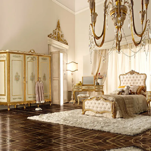 Elegante y Clásico Tocador de Caoba Sólida con Espejo Plegable y Detalles Florales Dorados para Dormitorio de Hotel - Product Image 2