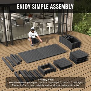 Set da Giardino 7 Pezzi per Tutte le Stagioni, Tavolo Rettangolare e Sedie da Esterno per Bistrot - Product Image 6