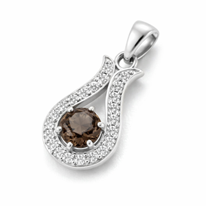 Pendentif solitaire Rhaya Jewels en argent sterling plaqué rhodium avec quartz fumé géométrique serti griffe, tendance et minimaliste, cadeau pour femme - Product Image 3