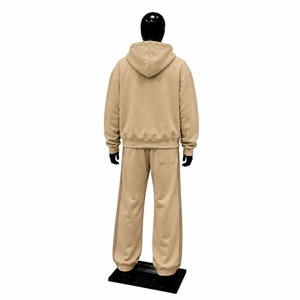 Premium Beige Tracksuit <b>Men</b> Full Zip Hoodie And <b>Jogger</b> Pants Set Casual Streetwear Oversized Sportswear Training <b>Gym</b> Running Out - Product Image 2