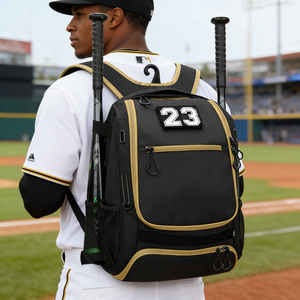 Bagnex Black Gold Baseball Softball Bat <b>Backpack</b> for Students Large 50L Durable 600D Polyester Sports Gear Bag - Product Image 1