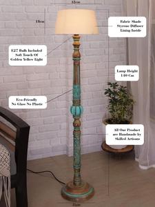Lámpara de Pie Rústica de Madera con Detalles Turquesa, Pantalla de Tela Blanca, Luz Cálida, Uso Residencial - Product Image 5
