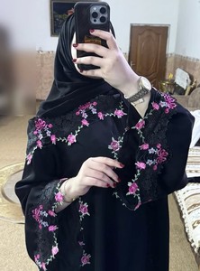 Black Embroidered Abaya With Beads Floral Pattern <b>Long</b> Sleeve Modest <b>Dress</b> <b>For</b> Women Daily Wear All Seasons abaya luxury dubai - Product Image 1