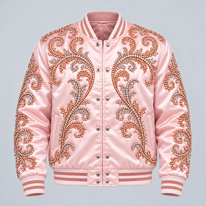 Vestes en satin personnalisées pour hommes avec strass, veste bomber de luxe ornée de cristaux étincelants, vêtements de fête hip-hop élégants - Product Image 1