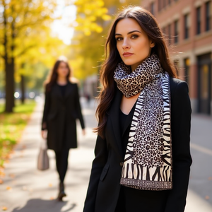 Sciarpa lunga in broccato con stampa leopardata Ziyan 90x180 cm per accessori moda da donna - Product Image 1