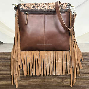Nuevo Bolso Bandolera de Cuero Estilo Occidental con Flecos y Diseño Floral, Hecho a Mano con Cuero Genuino de Vaca, para Mujer - Product Image 5