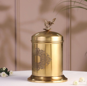 Sleek Brushed Brass Metal Pantry Food Canisters Moisture-proof Design Freshness Preservation Flip Top Lids Minimalist <b>Etched</b> - Product Image 4