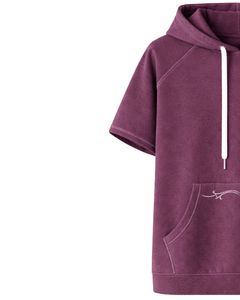 Haut à capuche violet à manches courtes pour homme, pull décontracté, t-shirt léger d'été, streetwear en mélange de coton avec poche kangourou - Product Image 4