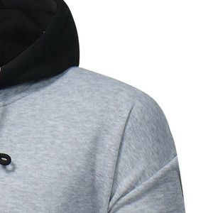 <b>Men's</b> Gray Hooded Sweatshirt With <b>Black</b> Accents Slim Fit Casual Autumn Wear Knitted Cotton Pullover With Pocket - Product Image 4