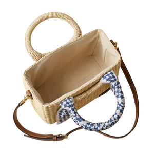 กระเป๋าถือสานดีไซน์เนอร์ 2026 กระเป๋าถือสานผู้หญิง กระเป๋าสาน กระเป๋าถือผู้หญิง พร้อมสายหนังยาวและโบว์ ขายส่ง - Product Image 2