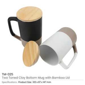Two-Toned <b>Ceramic</b> <b>Mugs</b> with Clay Bottom and Bamboo <b>Lid</b> Premium <b>Ceramics</b> Product - Product Image 3