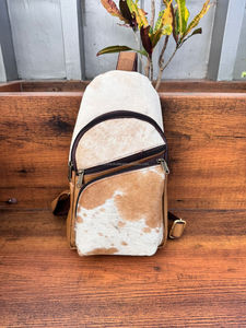 Pelo hecho a mano en cuero de vaca al aire libre solo hombro pecho bolsa pelo occidental en ocultar cuero genuino ciclismo deportes Sling Bag - Product Image 2