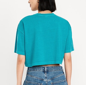 เสื้อครอปท็อปผู้หญิงสไตล์วินเทจ 230gsm พิมพ์โลโก้ตามสั่ง ขายดีประจำฤดูร้อน ทรงโอเวอร์ไซส์ ล้างสีแบบแอซิดวอช คุณภาพสูง - Product Image 5