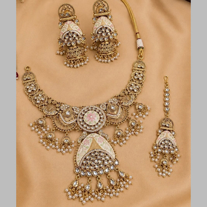Ensemble collier et boucles d'oreilles pour femme JeweleMarket, plaqué or, avec cristaux et strass, style ethnique, pour mariage, fiançailles, anniversaire, cadeau, Maharashtra - Product Image 3