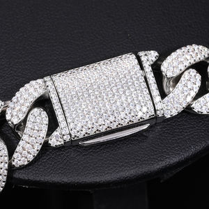 Men's 925 Silver Rhodium Plated Chain Bracelet Round Crystal Micro Pave Lock Design Hiphop Everyday Wear - Product Image 3