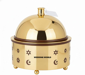 Calentador de comida metálico con diseño de luna y estrella, cacerola árabe de calidad premium, forma redonda, olla metálica de lujo nueva. - Product Image 2