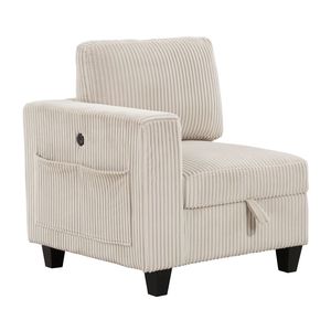 Moderna Poltrona da Soggiorno in Tessuto Corduroy Beige con Tasca Portaoggetti e Porte di Ricarica - Rivestimento in Tessuto - Product Image 1