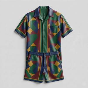 Conjunto de Dos Piezas de Lujo para Hombre, 100% Algodón Transpirable, Camisa de Manga Corta y Pantalones Cortos Personalizados, Ropa Casual de Verano para la Playa - Product Image 1