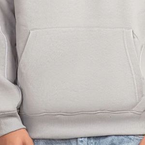 Sudadera con Capucha para Hombre, Corte Regular, Tejido de Felpa Gris, Corte y Costura con Ribete, Estampado Frontal en el Pecho, Sudadera Informal con Capucha, OEM ODM - Product Image 6