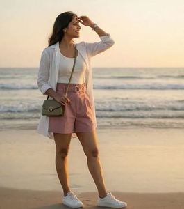 Top Quality Wholesale Women High-Waist Pleated Shorts with D-Ring <b>Belt</b> On Sale Price By Manufacturer Shorts - Product Image 2