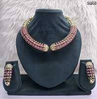 Parure de collier ras-du-cou Hasli rose Rani de luxe, plaqué or, style indien, avec boucles d'oreilles rouges rubis, pour mariage