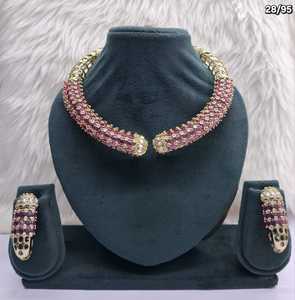 Luxury Rani Pink Hasli Choker Necklace Set Gold Plated Indian Bridal Torque Collar Open Front Cuff Ruby Red Earrings Set Wedding - Product Image 5