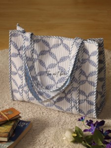 OEM Assorted Blue Leaf Quilted Cotton Tote Bag - Chic Minimalist Reusable Shopper <b>Handbag</b> - Product Image 3