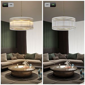 Lustre moderne en fer doré 37 pouces à 2 niveaux avec 8 lumières en cristal de verre à effet d'ondulation d'eau, suspension de luxe pour plafond haut, salle à manger, salon - Product Image 5