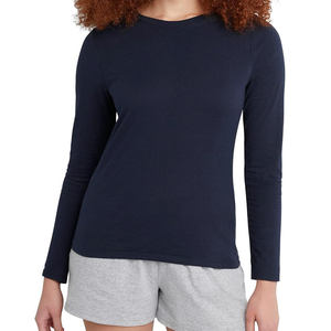 Camiseta de Manga Larga para Mujer, Cuello Redondo, Color Azul Marino, 100% Algodón, Tejido de Punto, Estilo Casual, Todas las Temporadas, Corte Regular - Product Image 1