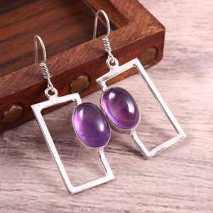 <b>Purple</b> Amethyst Earrings 925 Sterling Silver Minimalist Handmade Drop Dangle Earrings Natural Gemstone Jewelry Gift For Her - Product Image 3