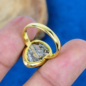 Handmade Natural Ethiopian <b>Opal</b> Copper Pear Shape Gemstone 18k Gold Micron Over 925 Sterling <b>Silver</b> <b>Ring</b> - Product Image 1