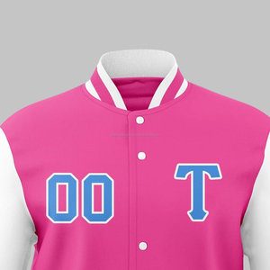 Veste universitaire de baseball Letterman en molleton de coton rose personnalisée pour hommes col montant tenue décontractée avec procédé de revêtement - Product Image 2
