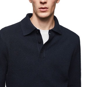 Camiseta de Hombre Azul Marino de Manga Corta con Cuello Alto, Tejida, 100% Algodón, Transpirable, Corte Regular, Casual, Holgada, de Color Sólido - Product Image 4