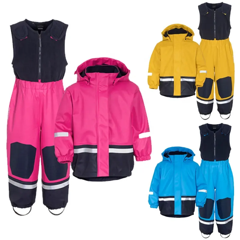 Stock Fast Shipping High End Boys And Girls Rain Suits Kid's Rainwear Pu Set