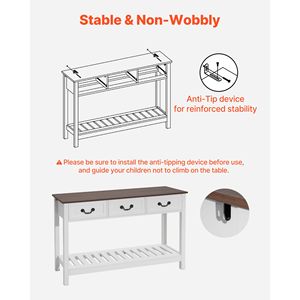 Consolle da ingresso in stile rustico da 47 pollici con ripiano inferiore a specchio, stretta e rettangolare, in MDF, scrivania in legno per divano - Product Image 6