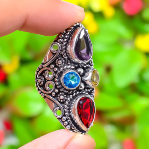 Designer Red Garnet Silver <b>Ring</b> 925 Sterling Silver Handmade Gemstone Jewelry Elegant <b>Statement</b> <b>Ring</b> for Women Gift - Product Image 2