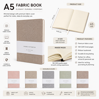 Bloc-notes en tissu A5 Premium, 100 GSM, pages lignées, couverture en tissu, journal pour le bureau, l'école et les affaires